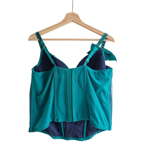 Cacique Teal Green Snake Print Corset Bra, Long, Bow Accent, Size 22/24 - Picture 2 of 8
